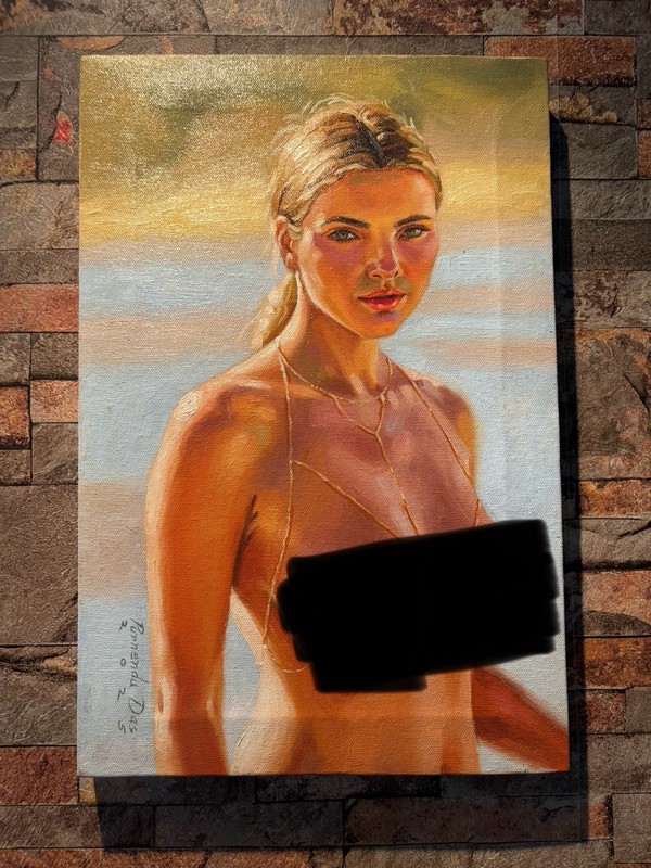 Original Oil Painting Signed Purnendu Das Nude Female Portrait 10×15”