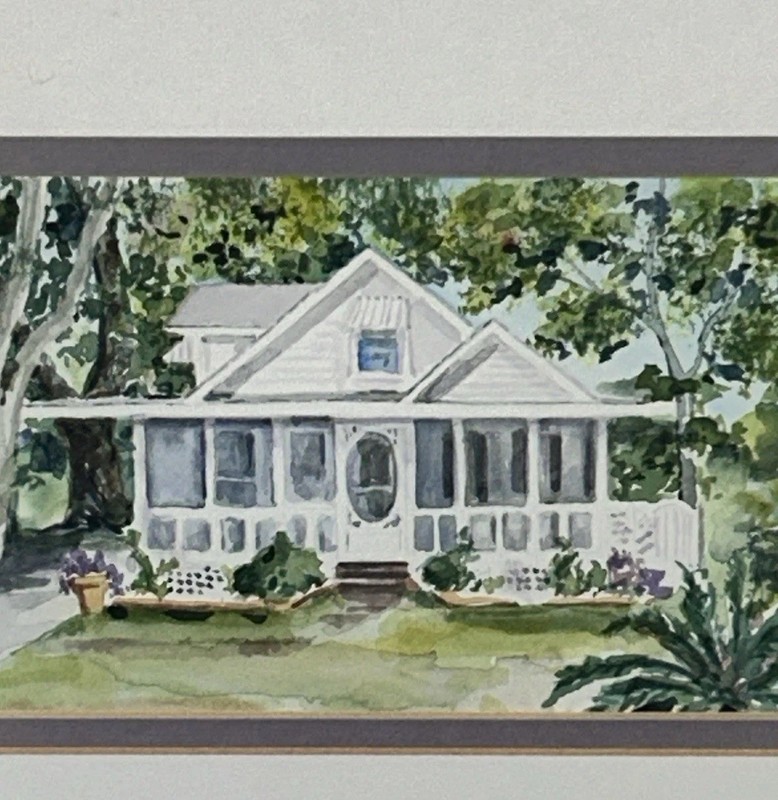 VTG Original AM Dalis Architecture COTTAGE ON BEACHVIEW 14.25”T 19.75”L Framed gallery