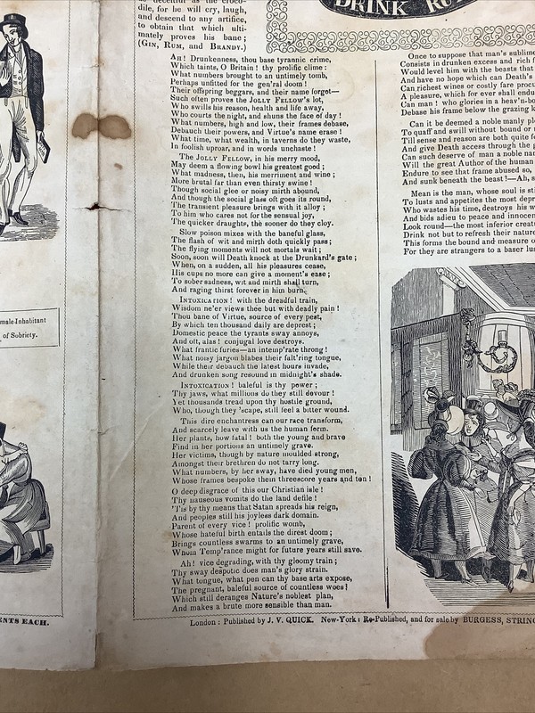 J.V. Quick New York The Drunkards Coat Of Arms Broadside 1850’s RARE!!! gallery