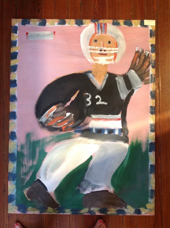 Jimmie Lee Sudduth Folk Art Painting Football Player Large Outsider Art