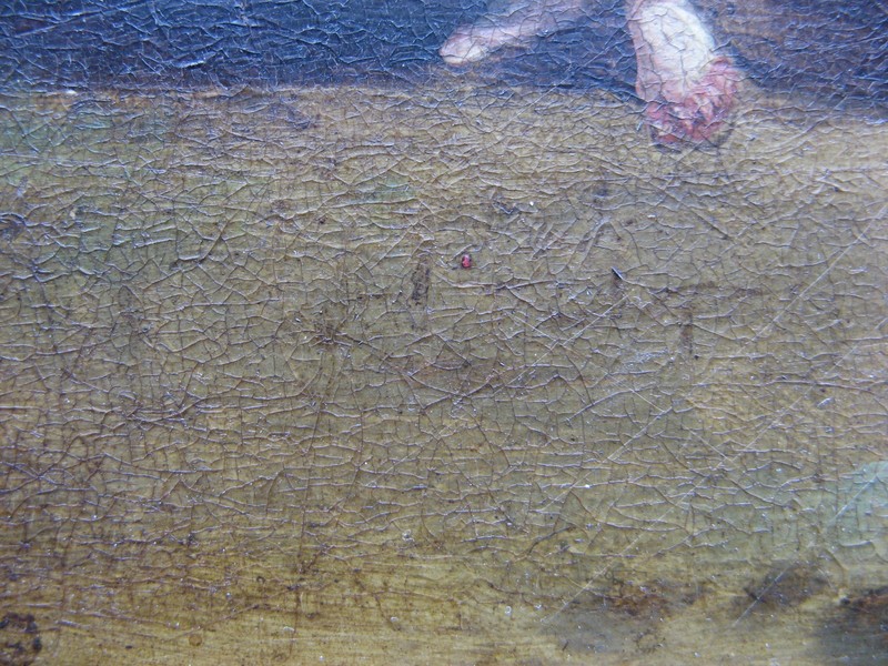 c1700s WINKING PEASANT GIRL & HORSEMAN Risque Oil Painting on Wood Panel ENGLISH gallery