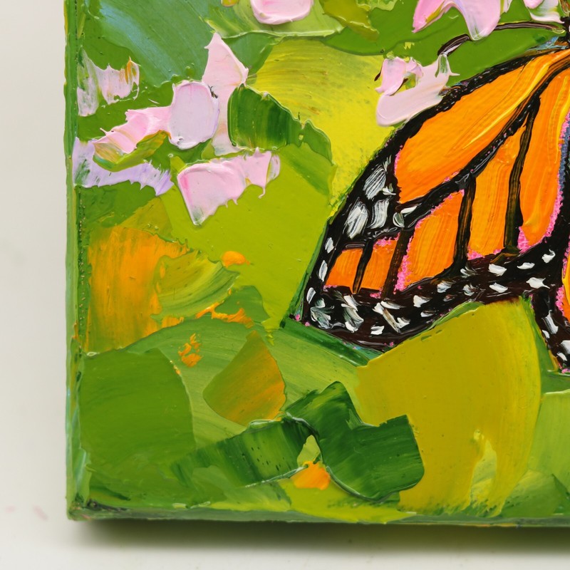 Monarch Butterfly Original Oil Painting Canvas Flowers Butterflies Wall Art gallery
