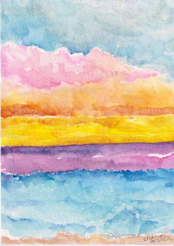 7x5 Original SunsetBeach Seascape Watercolor Painting - Coastal Art Vertical gallery