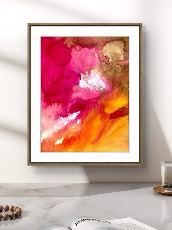 TITA PAINTZ Pink Yellow Modern Abstract Art Handmade Original Painting 9x12 gallery