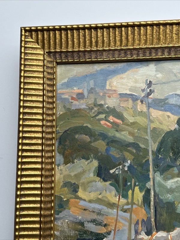 VINTAGE IMPRESSIONIST PAINTING LANDSCAPE WAGON TRAIL HILL SIDE MURRAY OIL gallery