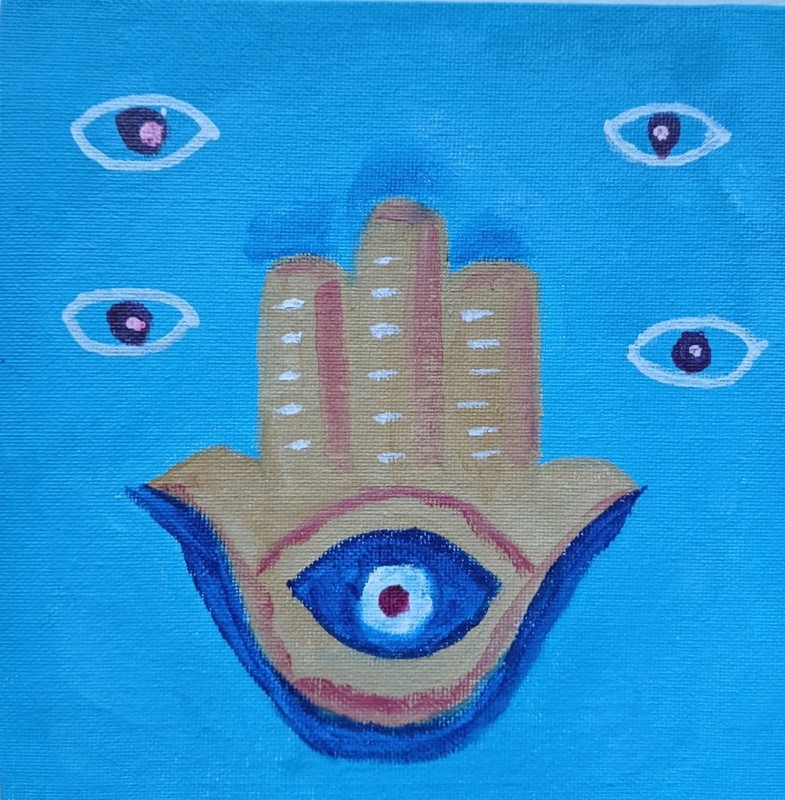 Abstract/Expressionism Hand Eye 8 x 8″ Modern Street Art Colorful Painting