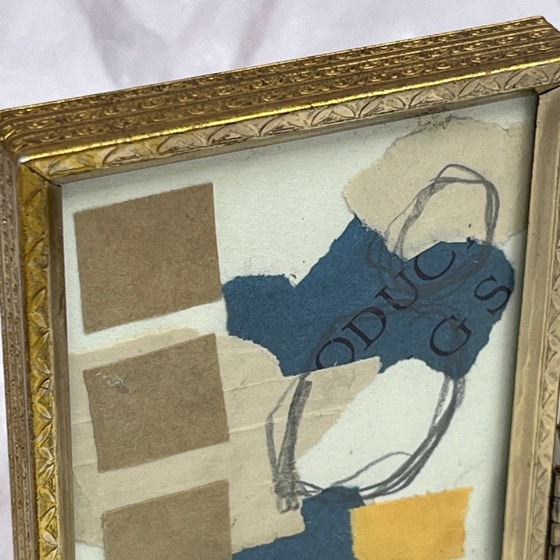Original Framed Mixed Media Art Collage Mini 3.5x8 "Navy Construct VI" SF3 gallery