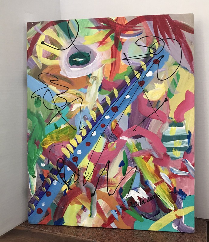 Contemporary Abstract Eyes Canvas Blue Orange Pink Black Yellow 12×16 Signed