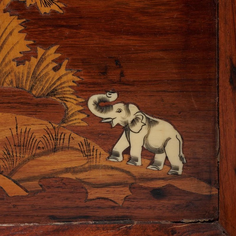 Marquetry Inlaid Wood Elephant Panel Wall Hanging Art Serving Tray 22.5"l gallery