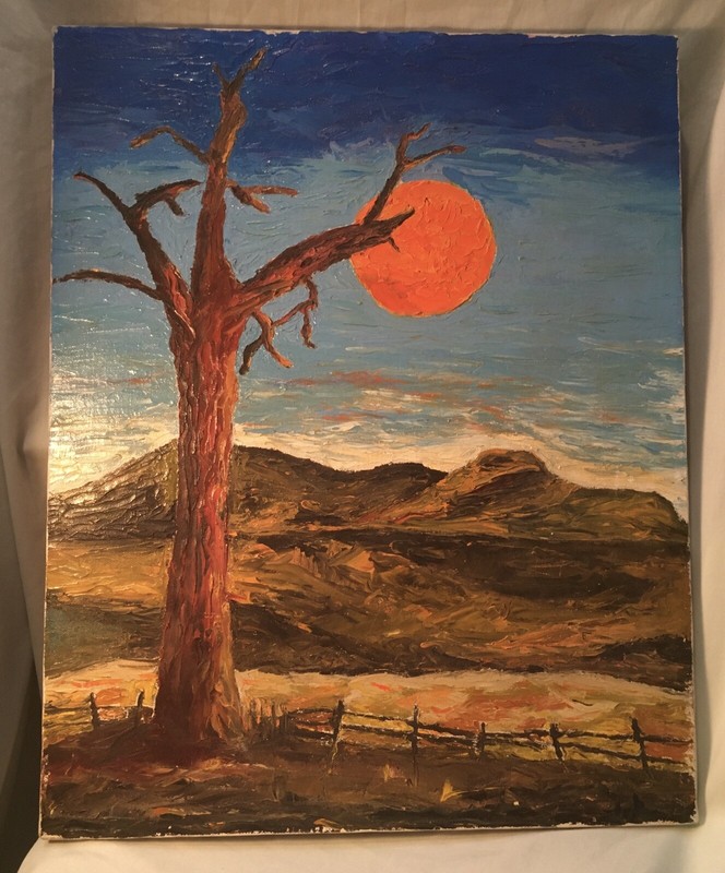 Gothic 1978 Harvest Moon Orange Oil Painting Canvas By F W 16”x20” Autumn