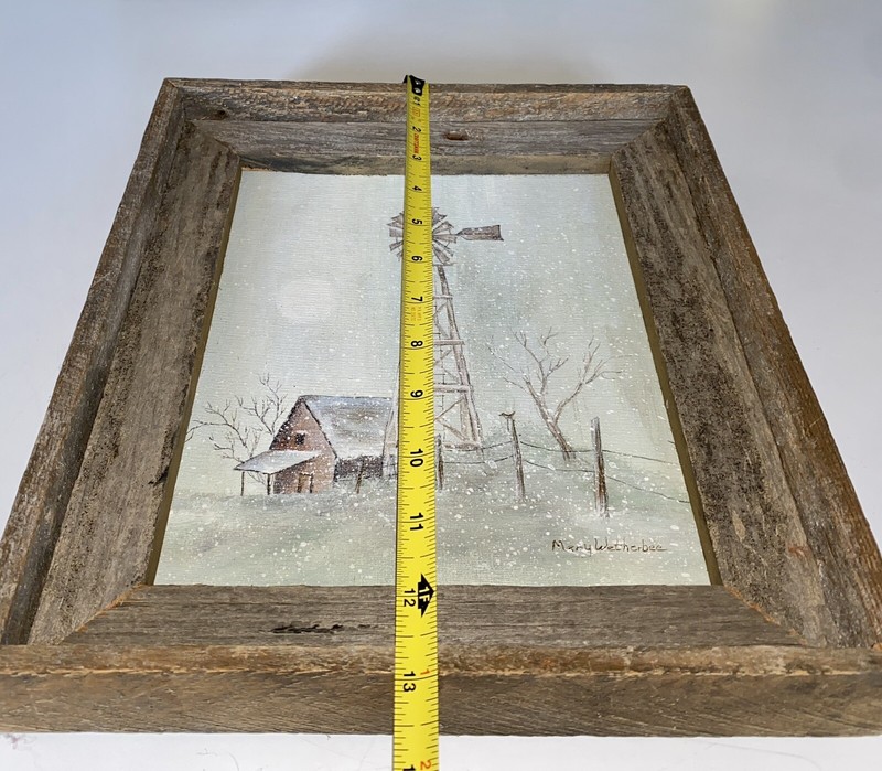 Original Mary Wetherbee Barn Windmill Farm Painting Rustic Wood Frame Signed gallery