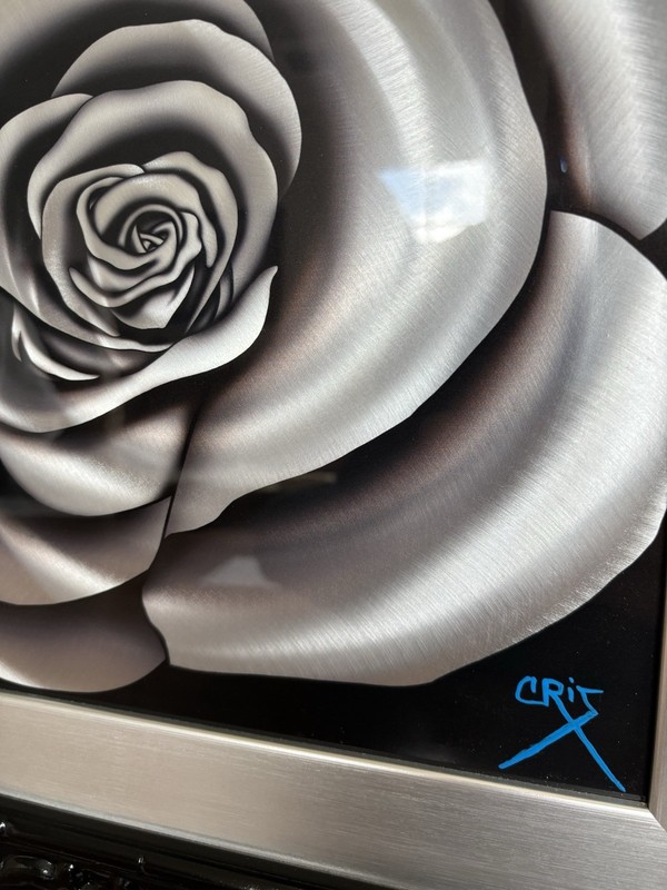 "MINI SILVER ROSE" CrisX Unique Painting On Metal SIGNED COA Cris X Aluminum gallery