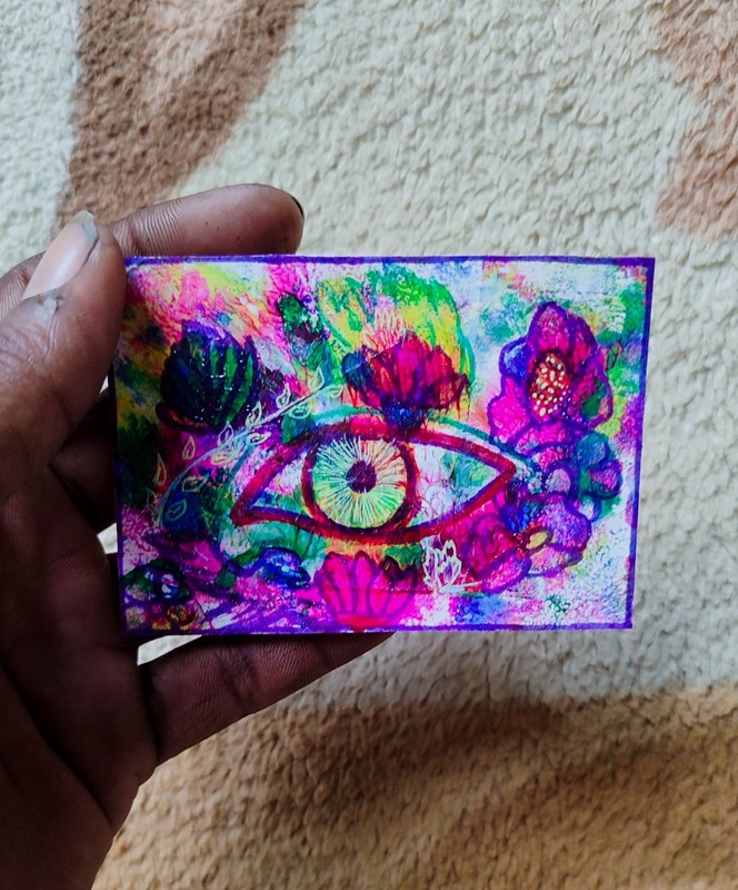 ORIGINAL HANDMADE ACRYLICS COLORS SMALL PAINTING ACEO/Flower eyes/DECO 3.5X2.5 gallery