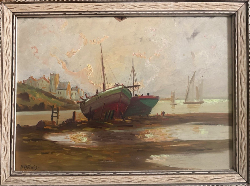 12”x16” Antique Framed Oil Painting Realist Seascape Nautical 1900s Gloucester