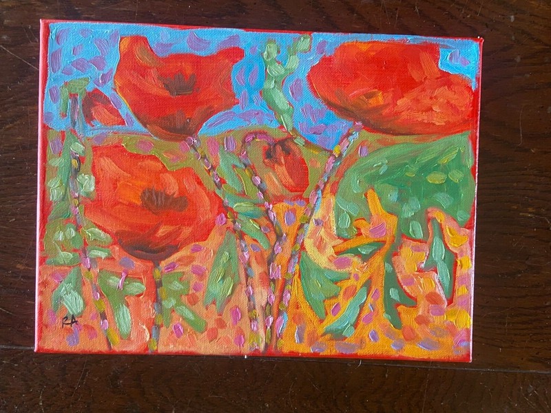GARDEN POPPIES, 12x9, Original oil Painting, RMA, landscape, canvas,  gallery