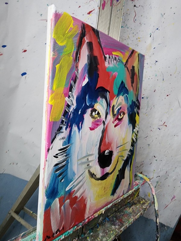 Original Painting Abstract Wolf Neo Expressionist Canvas 11x14 Wall Art Decor gallery