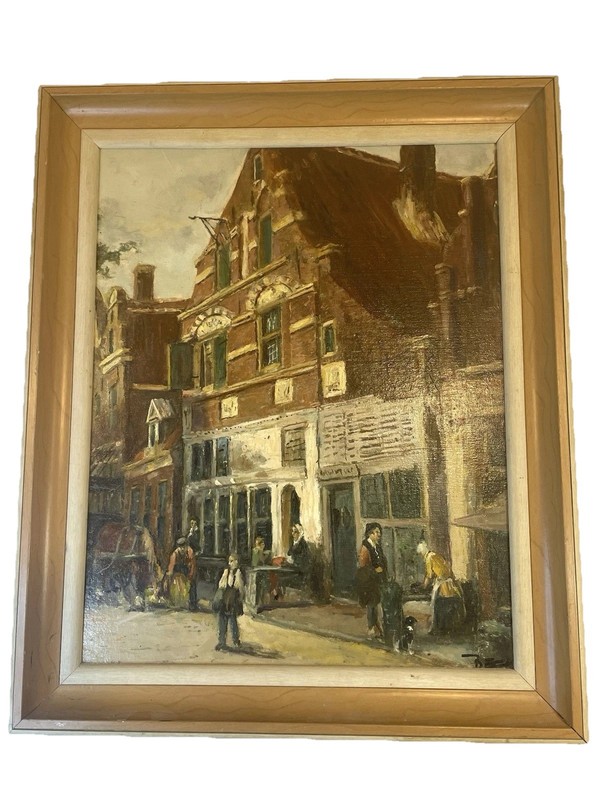 Colonial/European Street Oil Painting On Canvas Artist Signed Beck 20×24 Framed