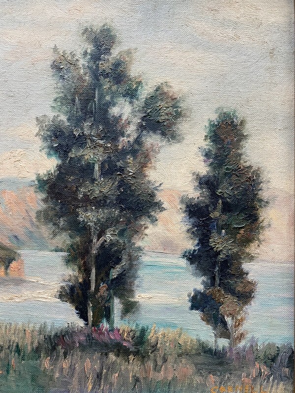 Mary Cornell Antique 1930s California Plein Air Coastal Tree Landscape Painting gallery