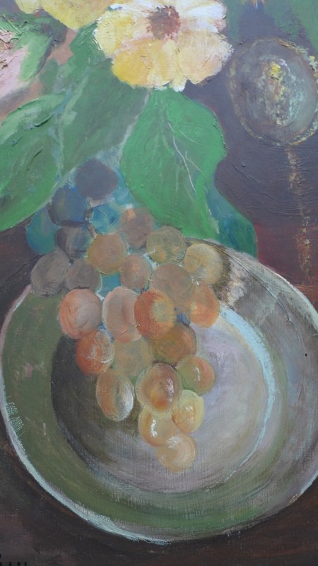 Unknown Painter Still Life with Summer Flowers Grapes and Candlestick gallery