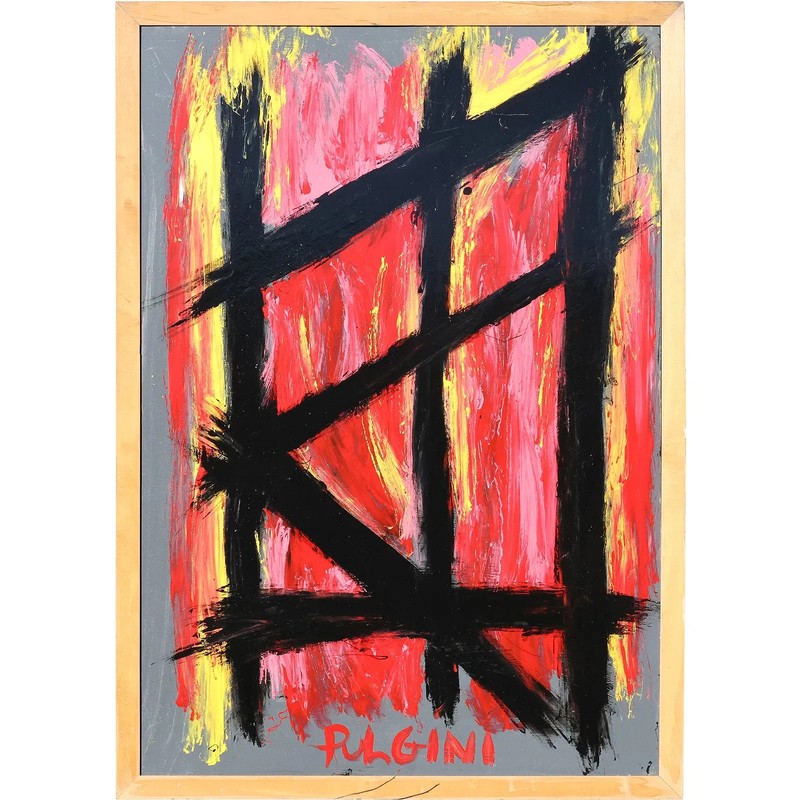 Thomas Pulgini (b. 1965) LRG. — Black Structure on Red and Yellow, Oil on Board