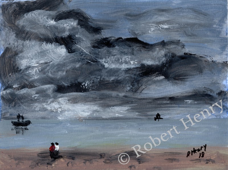 The Watchers (Robert Henry original, 2018, 9×12, acrylic, sea)