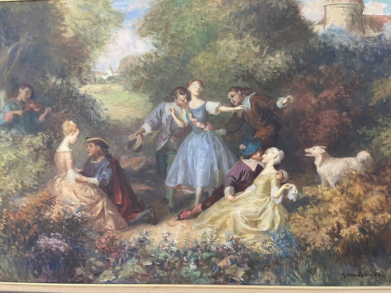 NANDOR VIDAY VIDAI BRENNER ROCOCO ROMANCE OIL PAINTING ART BLIND MAN’S BLUFF COA gallery