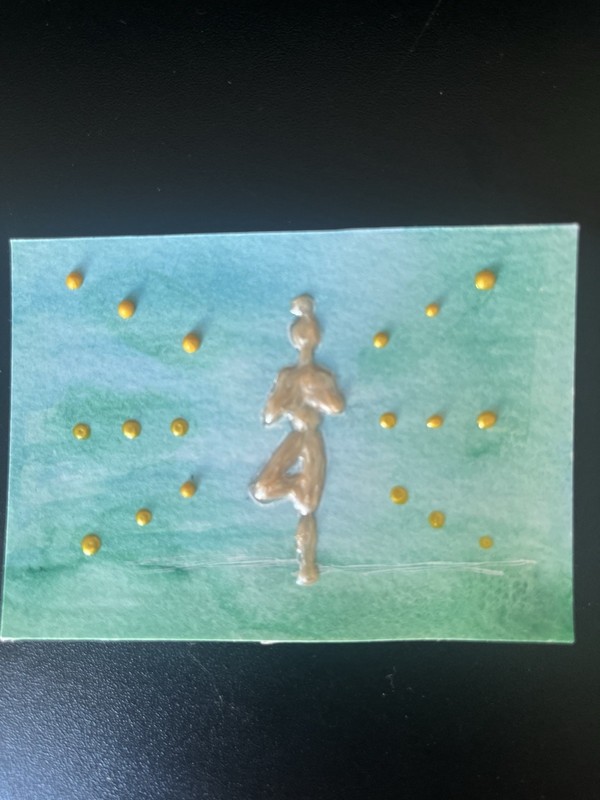 Original Yoga ACEO: Tree Pose. Mini Mixed Media Art by OnceAgainColor Asana 6/6 gallery