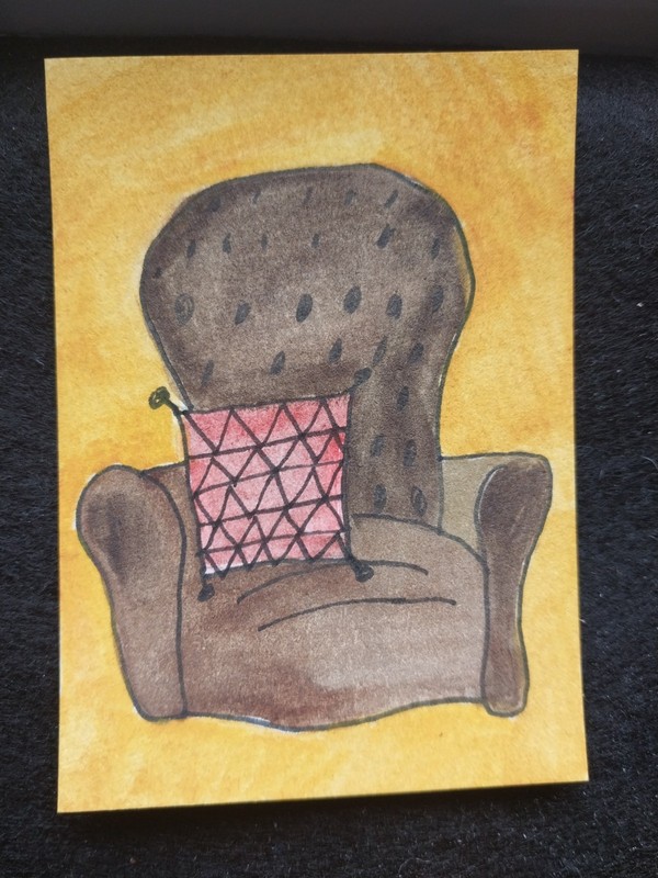 Aceo ORIGINAL Favorite Chair Painting ATC Art Miniature Realism Whimsical GAT