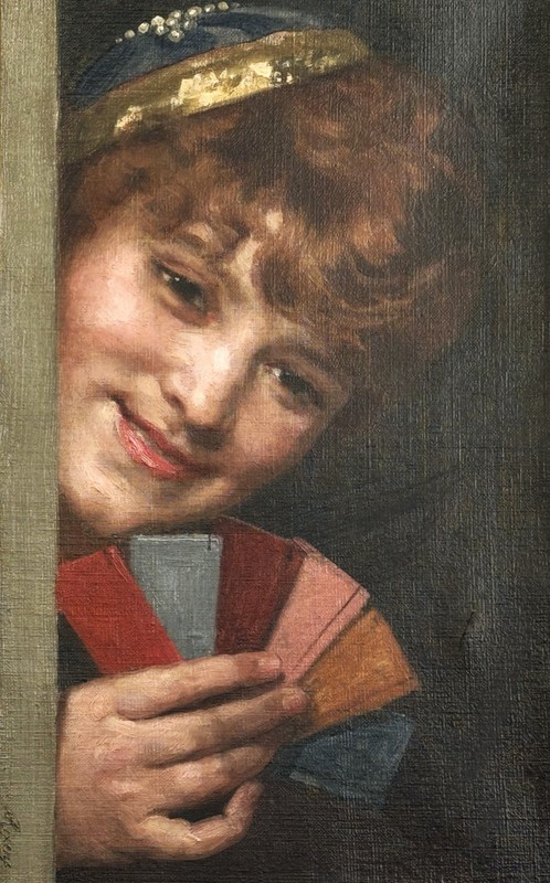Jean-Andre Rixens (French), ANTQ c 1880 Orig. Genre O/C "Card Tellers", Lot of 2 gallery