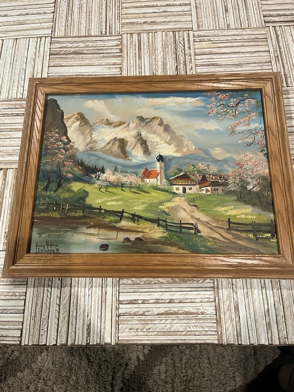 Vintage Harry Hoffman Germany ’79 Mountain Village Oil Painting 14.5x