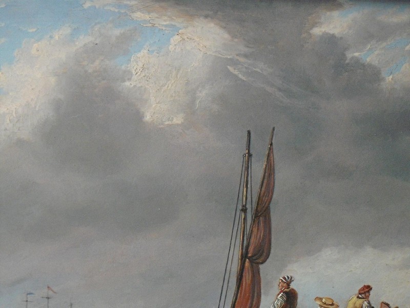 TENDER TO A T-CLASS SHIP HEAVY SEAS OI L PAINTING JAMES WILSON CARMICHAEL c1830s gallery