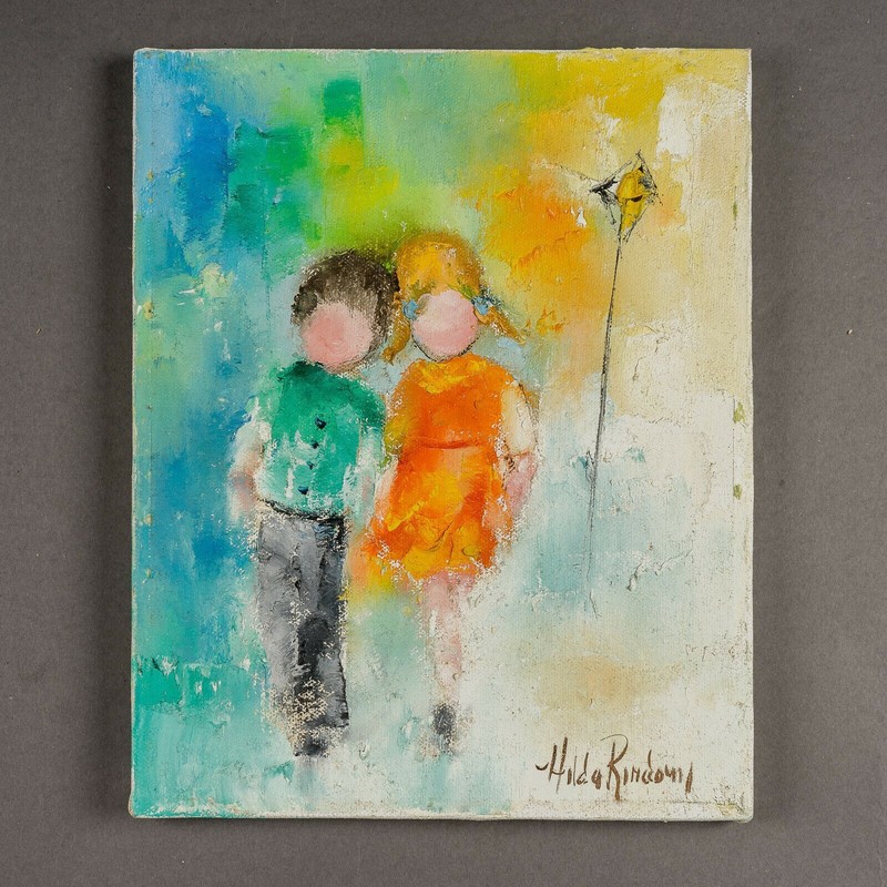 Original Hilda Rindom (1930-2004) Oil Painting 8″ x 10″ «Friends» 1973