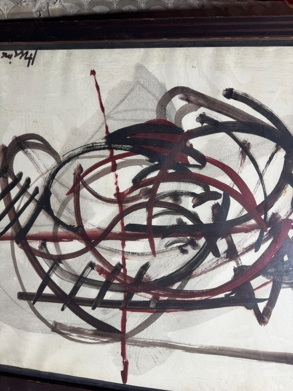Vintage "Abstract Composition" Oil On Paper Painting - Signed And Framed gallery