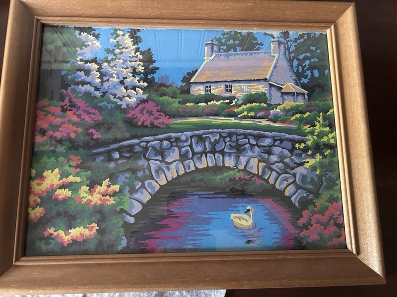 Vintage Craft Master Swan Lake Paint By Numbers Cottage Swan Framed Colorful gallery
