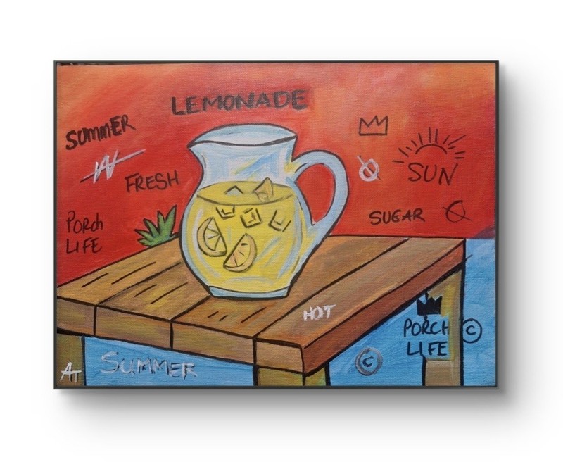 Orginal Neo-Expressionist Lemonade Pitcher 9×12 Acrylic Canvas Paper Painting…