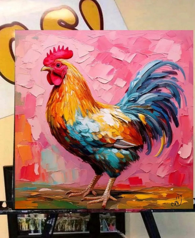 ORIGINAL Oil PAINTING on Canvas Rooster Textured Art 12x12 in Custom Order gallery