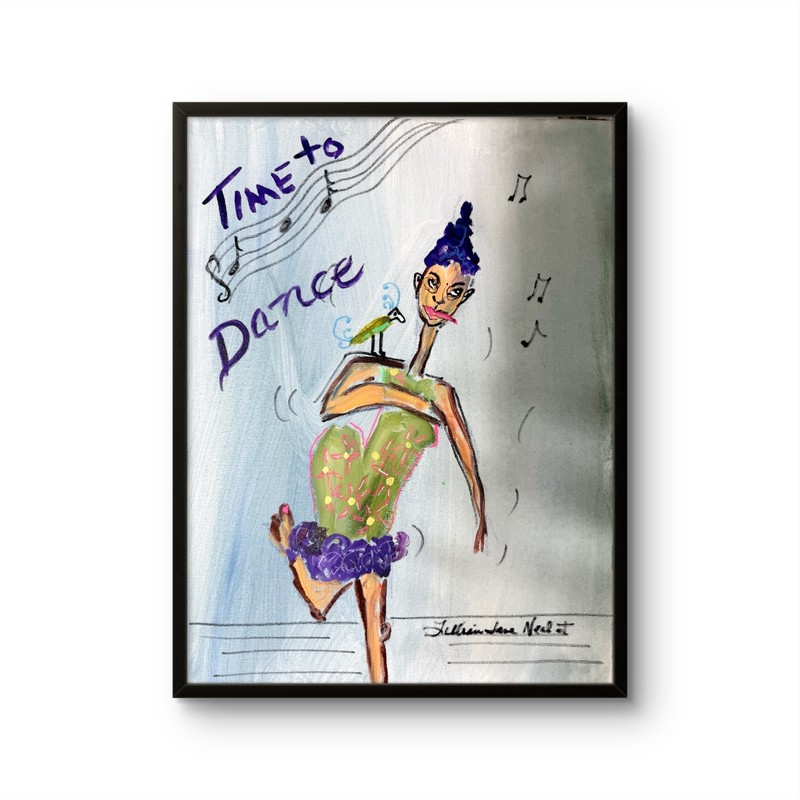 11"x14" Whimsical Dancing Woman Painting Silly Fun Colorful Abstract Wall Art