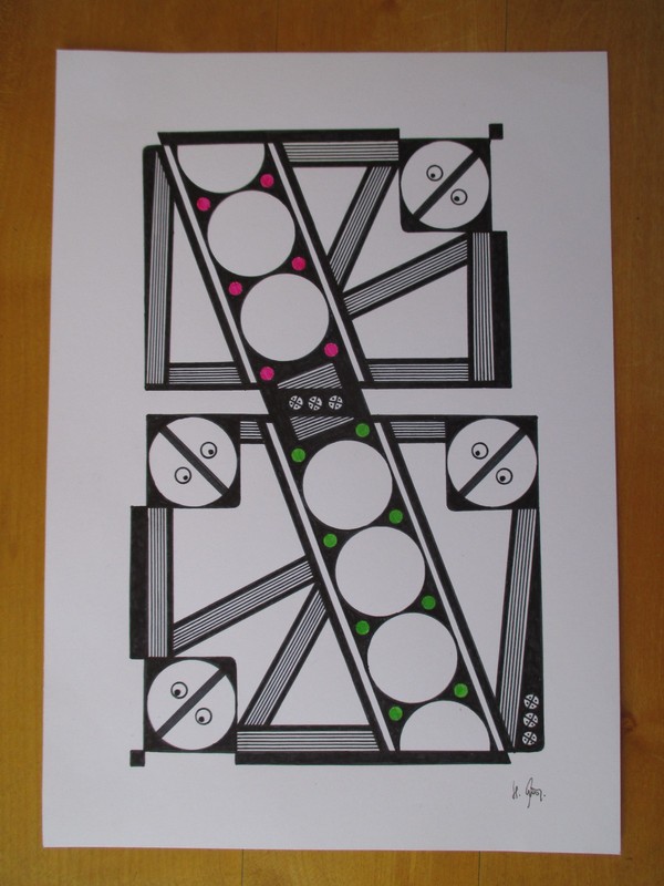 Ink graphic – «Four Circle Guardians» from 2026 – DIN A4, original, B. No.: 5205