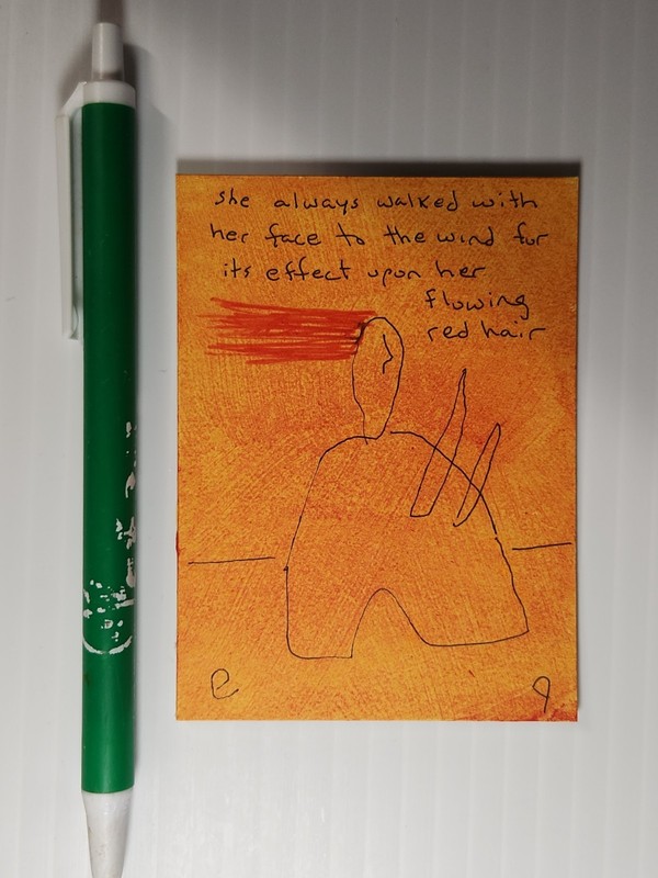 e9Art ACEO woman with flowing red hair outsider art brut naive gallery
