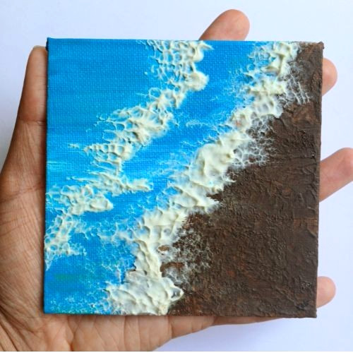 Original Sea Nature 4×4 Canvas Modeling Paste Texture 3D Art Hand Painting NEW