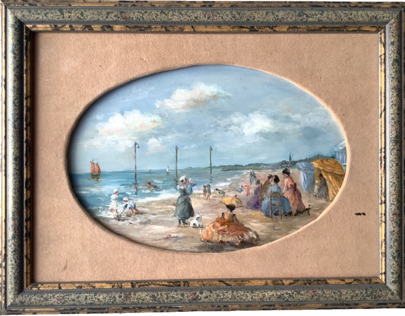 Helene MAUGE Signed – Beach Scene – French Impressionist Oil (manner of BOUDIN)