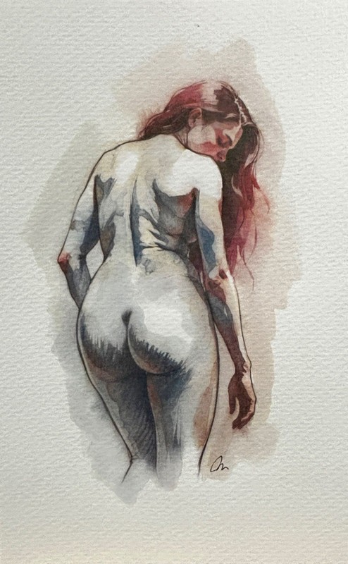 Original Female Figure Portrait Classical Painting 5.5×8.5 Book page