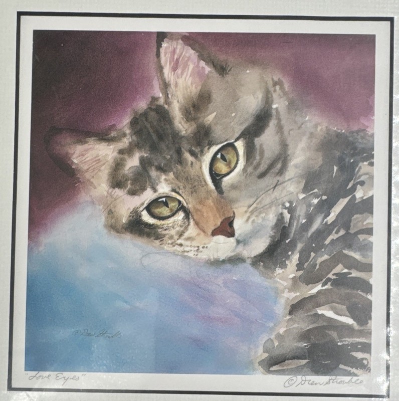 Original Watercolor Signed “Love Eyes” Beautiful Grey Tabby Cat Drew Strouble gallery