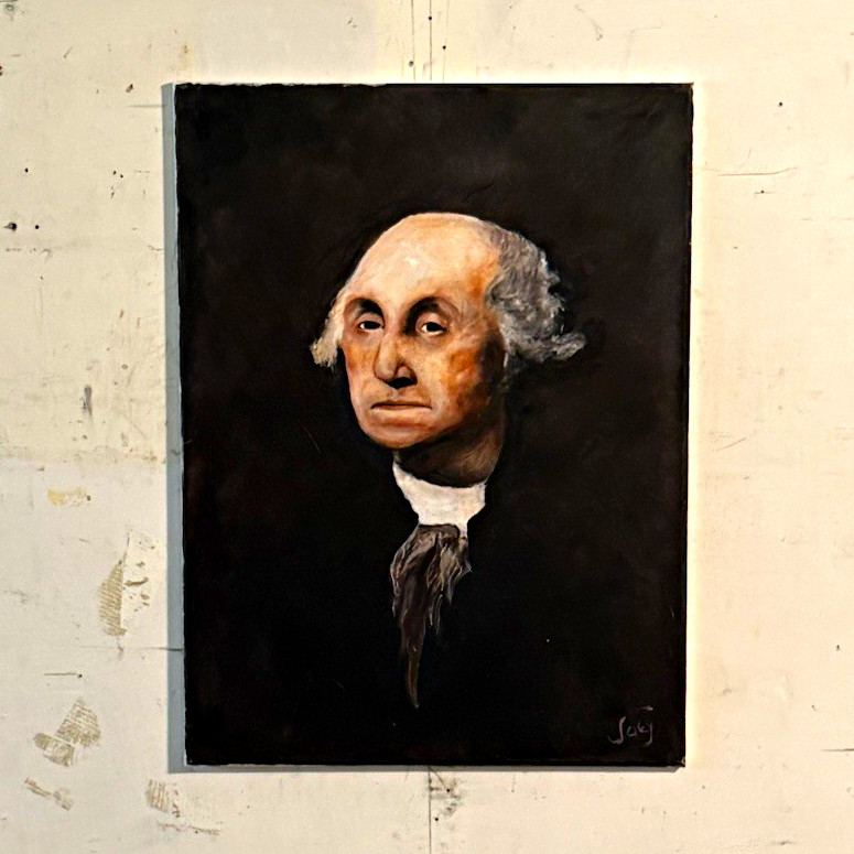 Original George Washington Portrait Oil Painting – Historical 23×18 Signed