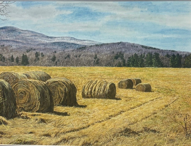 Original MICHAEL DAVIDOFF 'Rolled Hay in Early SPRING' Farm LANDSCAPE Painting gallery