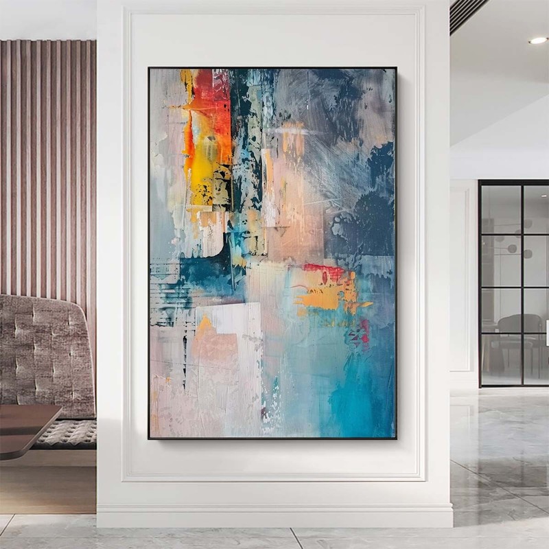 Handpainted Knife Oil Painting On Canvas Home Decoration Wall Art Blue Orange