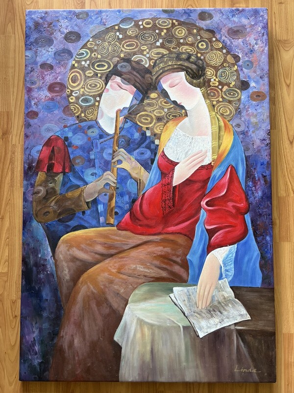 1980’s Abstract Romeo & Juliet Signed Oil Painting