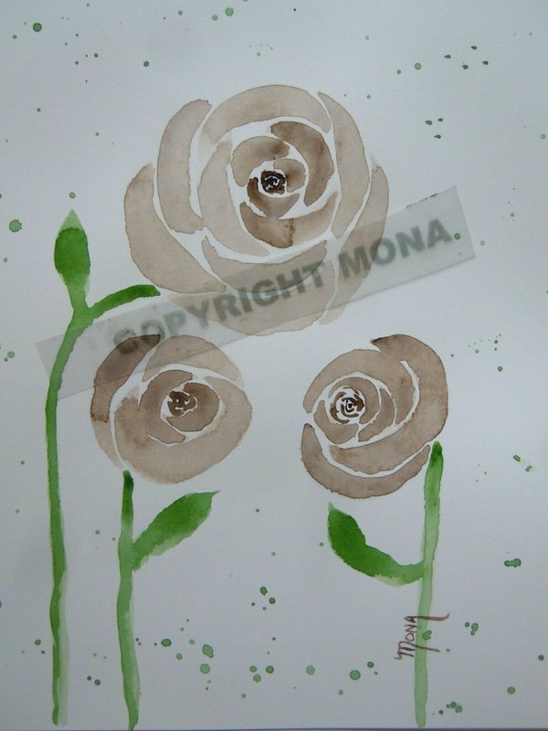 SEPIA ROSES WATERCOLOR ~ HAND PAINTED~9″ X 12″