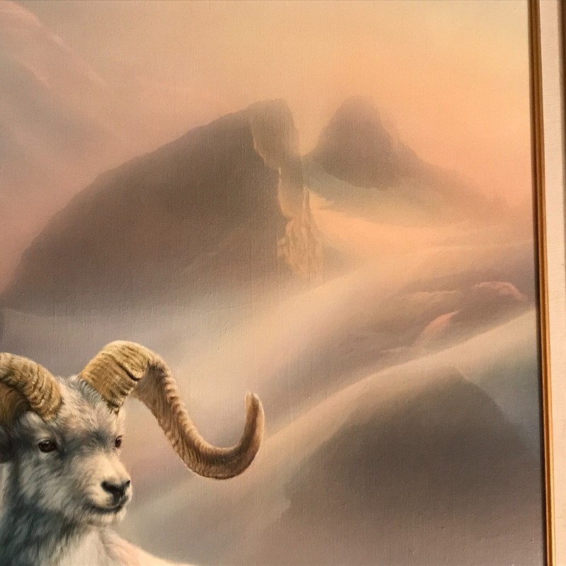 Vivi K. Crandall Oil on Canvas Painting of Rams in a Mountain Landscape gallery