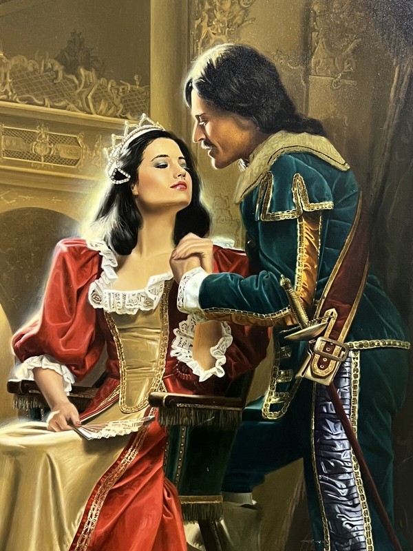 George A. Bush Original Oil Painting Art «QUEEN OF ENGLAND IN CATHEDRAL romance